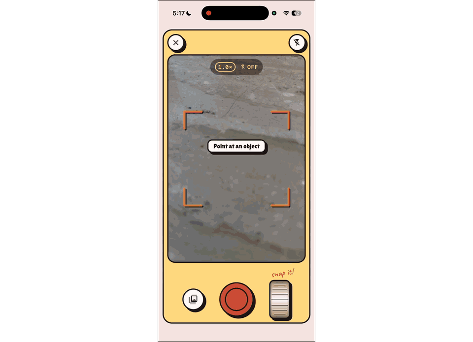 Vocabloot demo: snap an object, get the word, save it with the photo